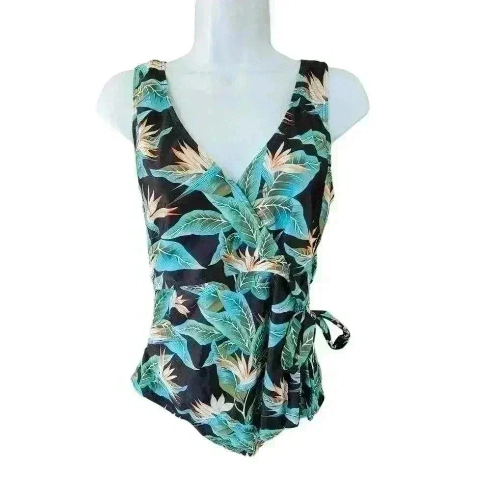 Shein Crosswrap Swimsuit Shein Size 0XL, Size 12 Tropical Print Side Knot
